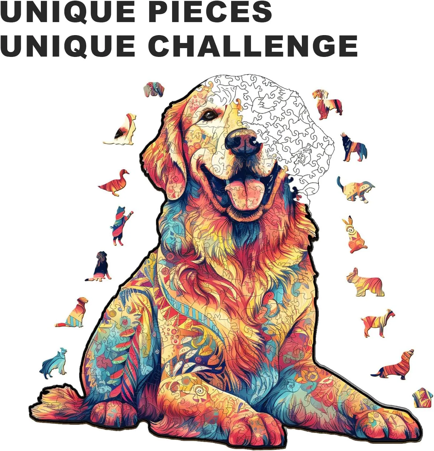 Creative Birthday Gift Family Game 200pcs Wooden Puzzles for Adults - Loyal Golden Retriever Wooden Jigsaw Puzzle for Adults - Unique Animal Shaped Wood Puzzles Adult snake concern Georgia weightily chic - 