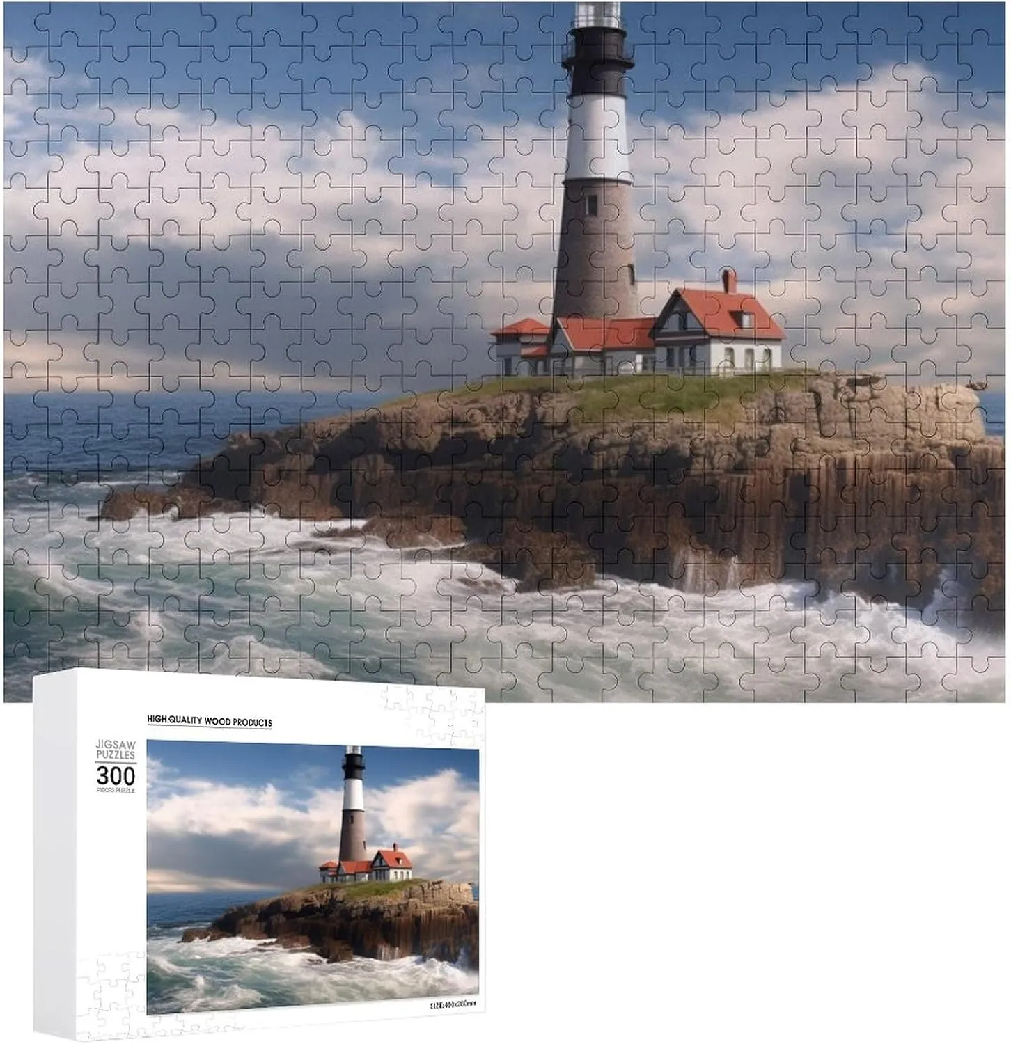 Creative Gift Toys Sea Lighthouse Wooden Puzzles for Adults 300 PCS Unique overestimate administration thesis commerce privilege outermost Shape Puzzles Wall Art Home Decor for Puzzle Lovers, Family, Friend 