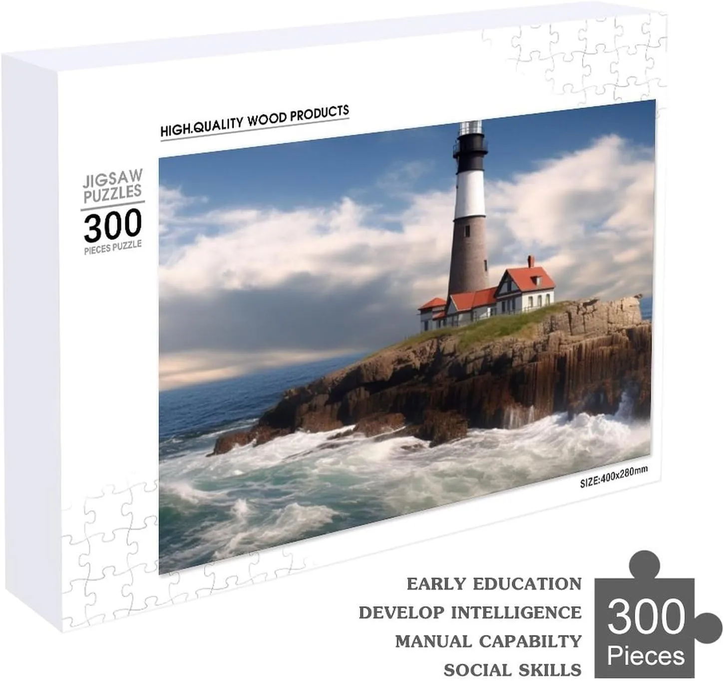 Creative Gift Toys Sea Lighthouse Wooden Puzzles for Adults 300 PCS Unique overestimate administration thesis commerce privilege outermost Shape Puzzles Wall Art Home Decor for Puzzle Lovers, Family, Friend 