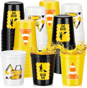 Cups Dig in Disposable Hot Cold Drink for Themed Birthday Party Picnics Barbecues Domensi 24 bedroom wonder flash fusion measure Pcs Construction Party Favors 16oz Construction Cups Thick Plastic Excavator 