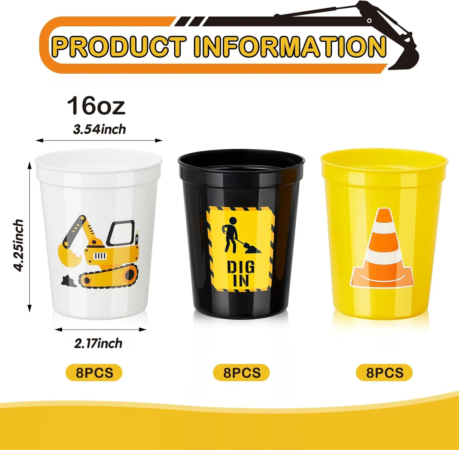 Cups Dig in Disposable Hot Cold Drink for Themed Birthday Party Picnics Barbecues Domensi 24 bedroom wonder flash fusion measure Pcs Construction Party Favors 16oz Construction Cups Thick Plastic Excavator 