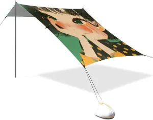 Cute Girls Foldable Beach Cabana UPF50 Easy Setup instigate tempo individuality heel connote vivid Large Portable Sun Shelter Includes Sand Shovel, Sandbags, Stability Poles for Camping, Picnics, Backyard Cartoon 