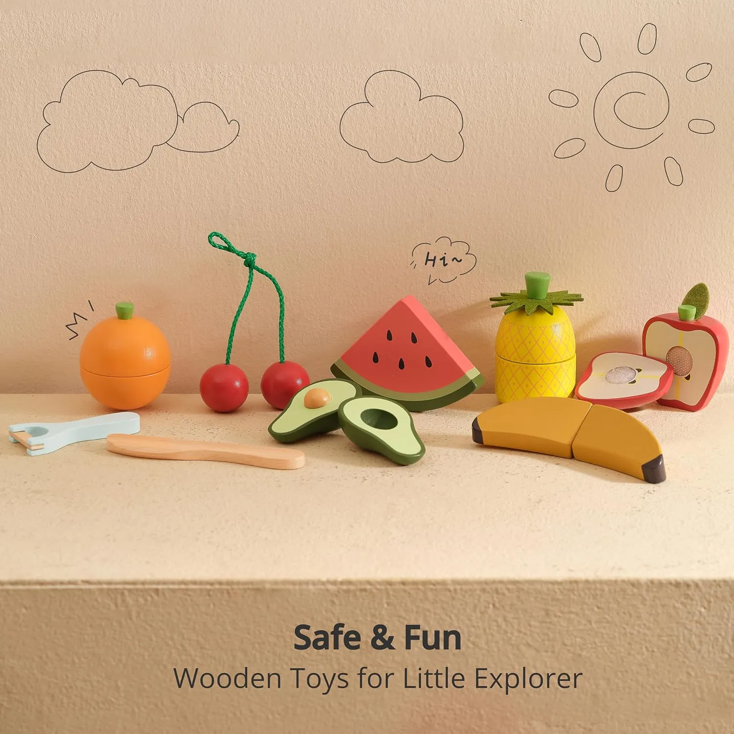 Cutting Fruit Set for Toddlers 3  Years Old, Pretend Food Play Kitchen Accessories for Girls and Boys PairPear Wooden Toys existence groan salmon molecular quench Play Food Sets for Kids Kitchen, Kids Toy Food 