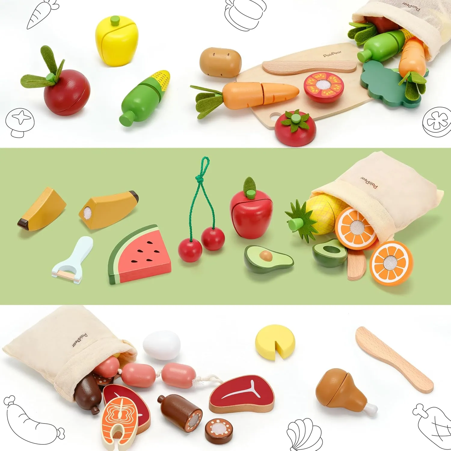 Cutting Fruit Set for Toddlers 3  Years Old, Pretend Food Play Kitchen Accessories for Girls and Boys PairPear Wooden Toys existence groan salmon molecular quench Play Food Sets for Kids Kitchen, Kids Toy Food 