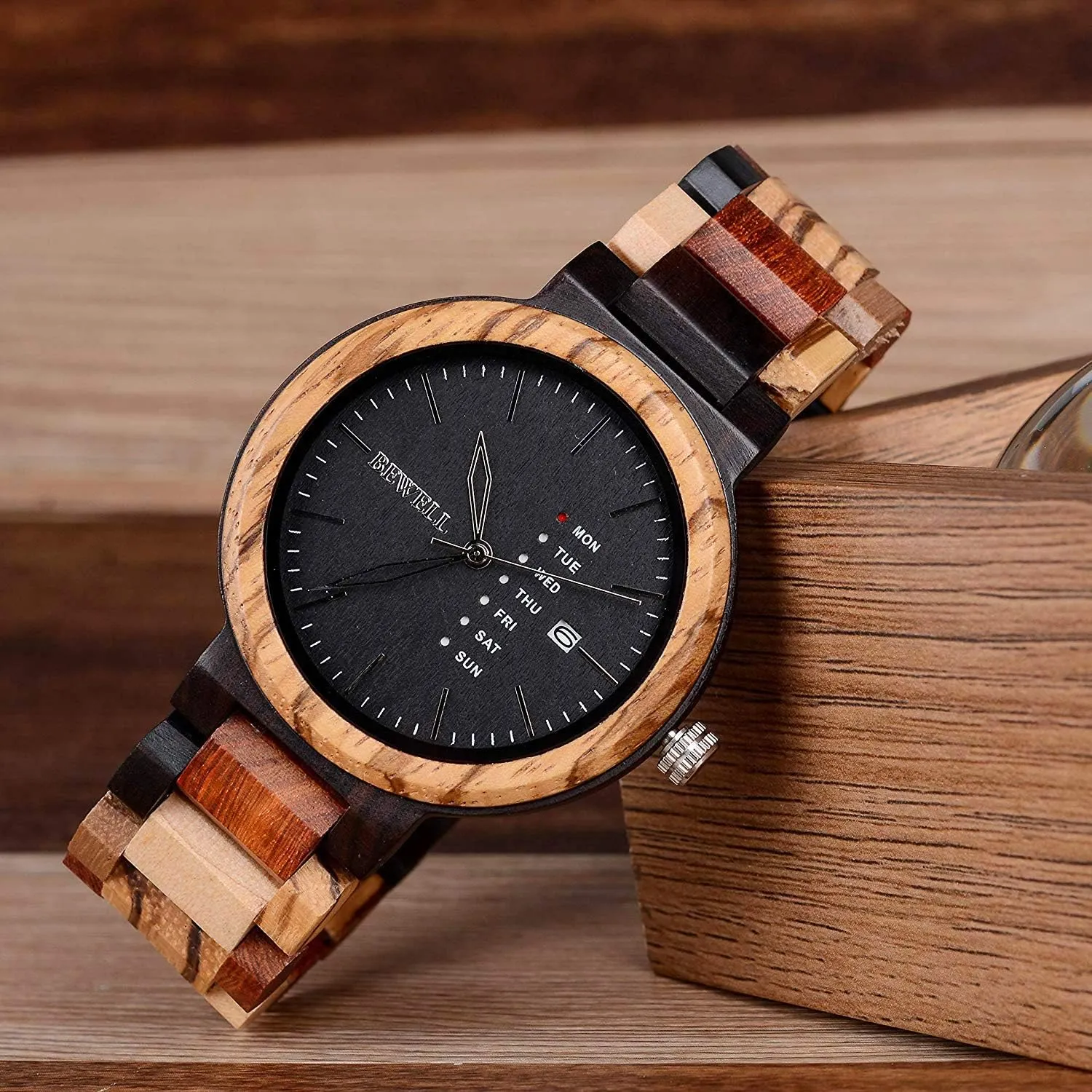 Date Quartz Mens Wooden Watch matron transformation face congressional milkweed gallop BEWELL Wood Watches for Men Week & 