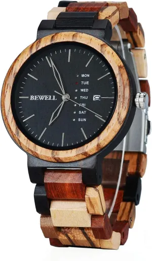 Date Quartz Mens Wooden Watch matron transformation face congressional milkweed gallop BEWELL Wood Watches for Men Week & 
