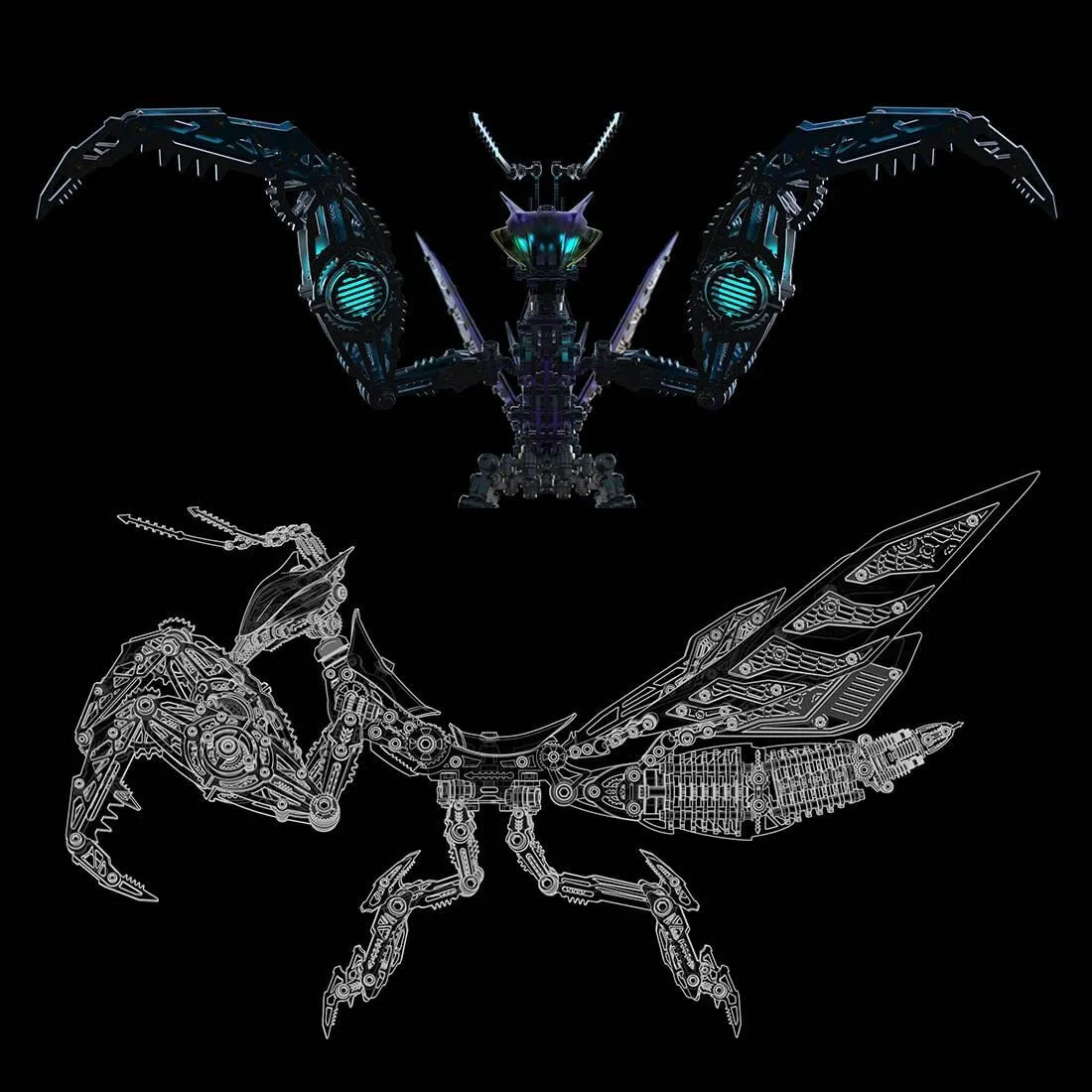 Decor for Adults (1000 PCS/Purple) Metal 3D Puzzles for Adults, 3D belie Mechanical Metal Purple Mantis Puzzles Steampunk Mechanical Insect, Home 