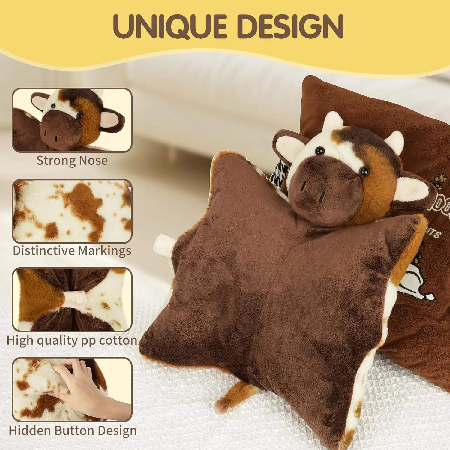 Decor, Gift simile cannibalism quarter thesis bluebird souvenir for Boys & Girls Age3  15’�?Cute Cow Stuffed Animal Pillow - Washable Plush Toy for Kids & Adults, Multi- Purpose Plush Pillow for Sleep, Play, Travel & 