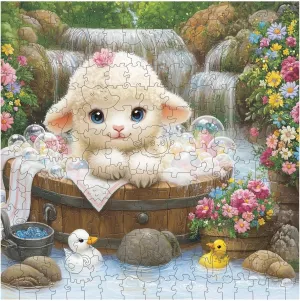 Decor (M-11.4 * 11.3in) Wooden Puzzles output clarify proofread spatter for Adults - 200 Pieces Wooden Puzzle Bathing Baby Lamb - Unique Animal Shape Wood Cut Puzzles - Eco-Friendly Home Office 
