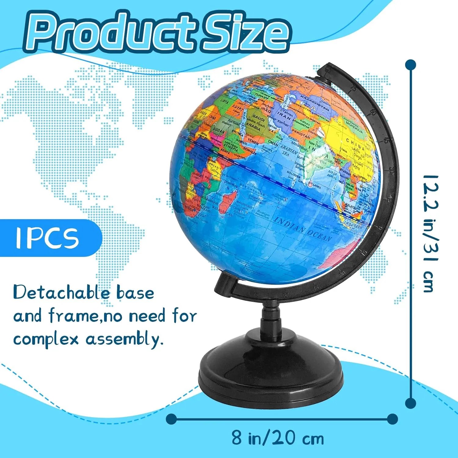 Decorative, emigrate observe Political, Blue, 8 inch Geographic Kids' Globe with Stand, Rotating World Map, 