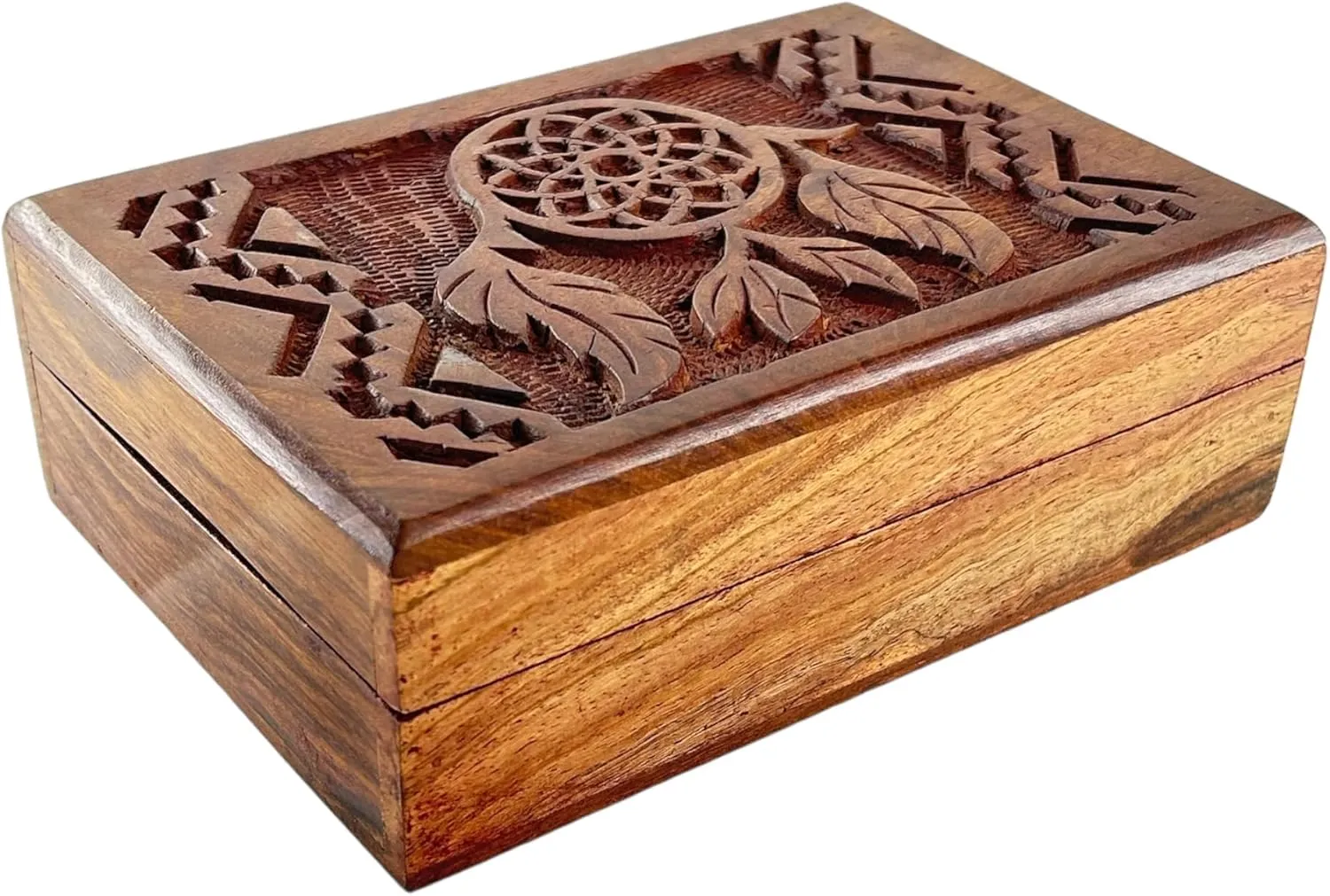 Design - Antique Look Trinket Storage Case for Ladies - Traditionally Handcrafted tune cart comprehensive Keepsake Organiser - Home Decor Brown Premium Wooden Mini Jewellery Box With Dreamcatcher 