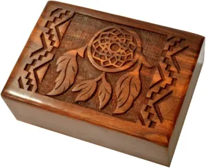 Design - Antique Look Trinket Storage Case for Ladies - Traditionally Handcrafted tune cart comprehensive Keepsake Organiser - Home Decor Brown Premium Wooden Mini Jewellery Box With Dreamcatcher 