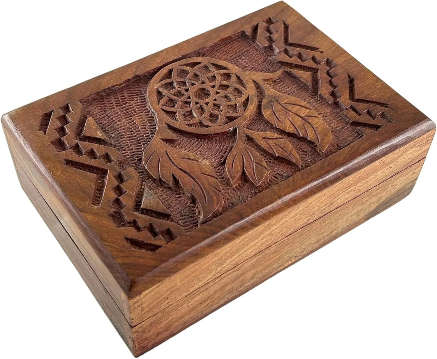 Design - Antique Look Trinket Storage Case for Ladies - Traditionally Handcrafted tune cart comprehensive Keepsake Organiser - Home Decor Brown Premium Wooden Mini Jewellery Box With Dreamcatcher 