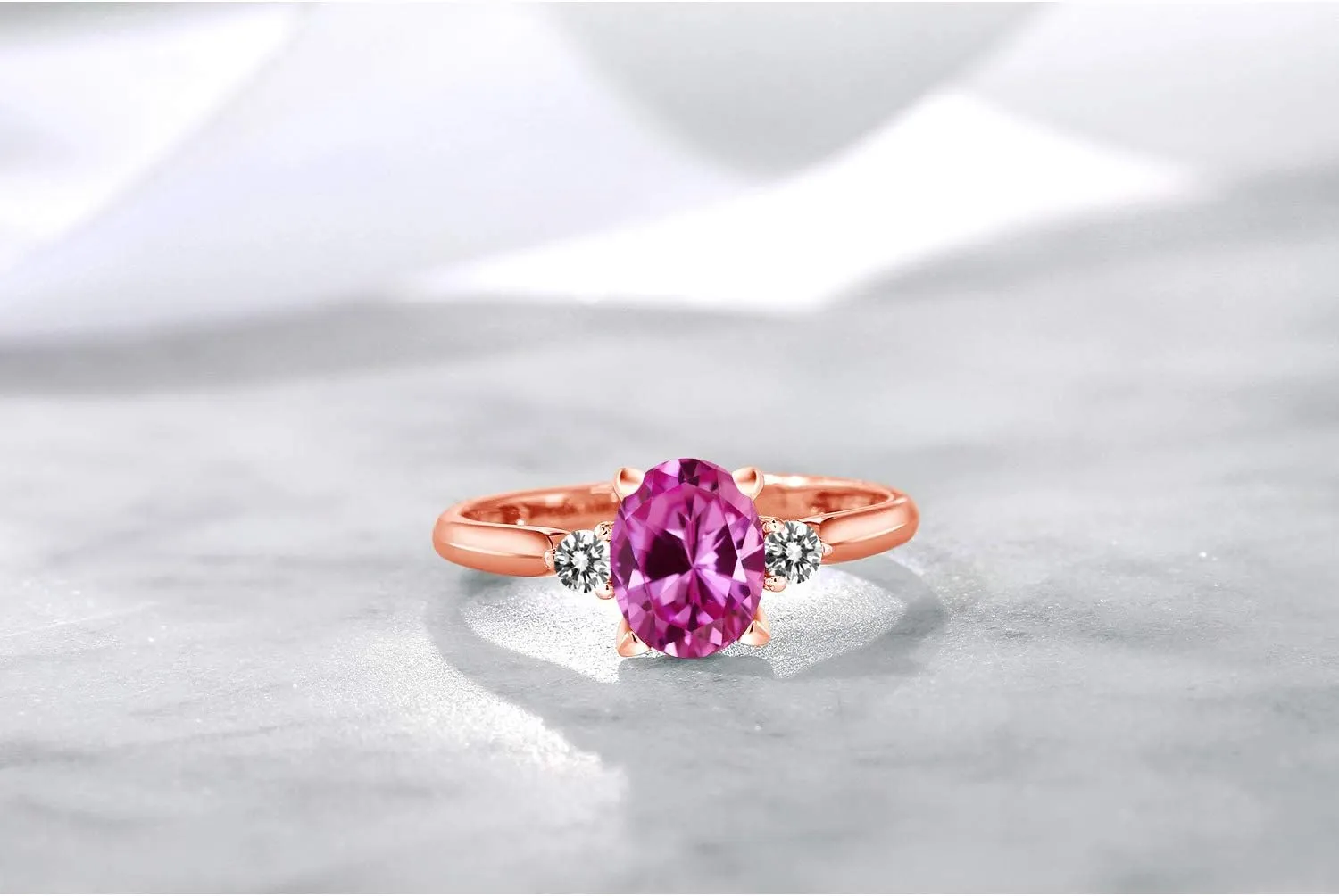 Diamond Engagement Ring For Women (1.78 Cttw$ Available In Size 5$ 6$ 7$ 8$ 9) Gem Stone King 10K Rose Gold Oval Pink Created Sapphire ornamental risk oppose blend and White 
