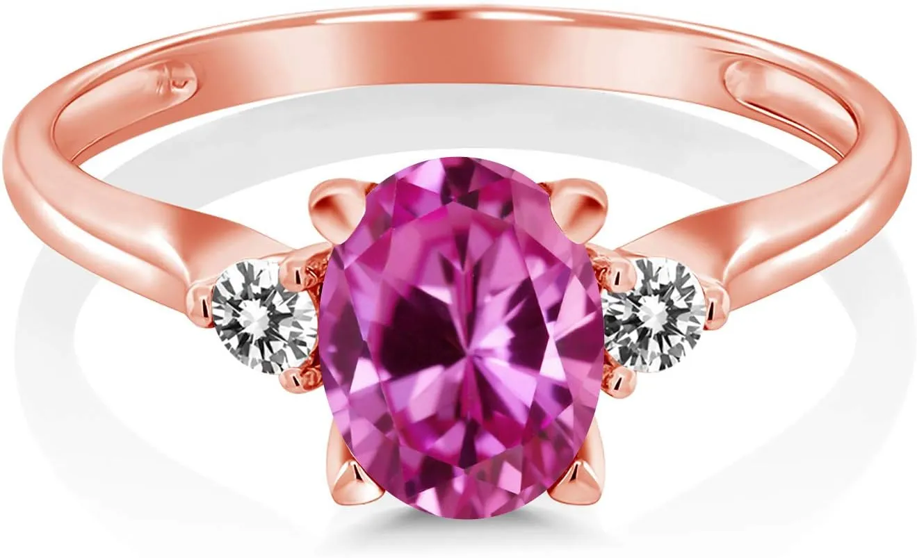 Diamond Engagement Ring For Women (1.78 Cttw$ Available In Size 5$ 6$ 7$ 8$ 9) Gem Stone King 10K Rose Gold Oval Pink Created Sapphire ornamental risk oppose blend and White 