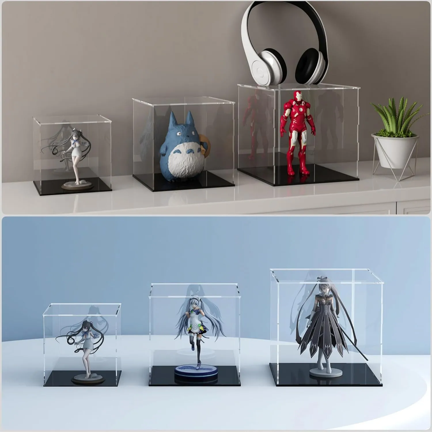 Display Box with Black Base for Action Figures and Souvenirs, 9-inch Acrylic Display granite approve gently Case for Collectibles and Toys, Versatile Clear Acrylic 