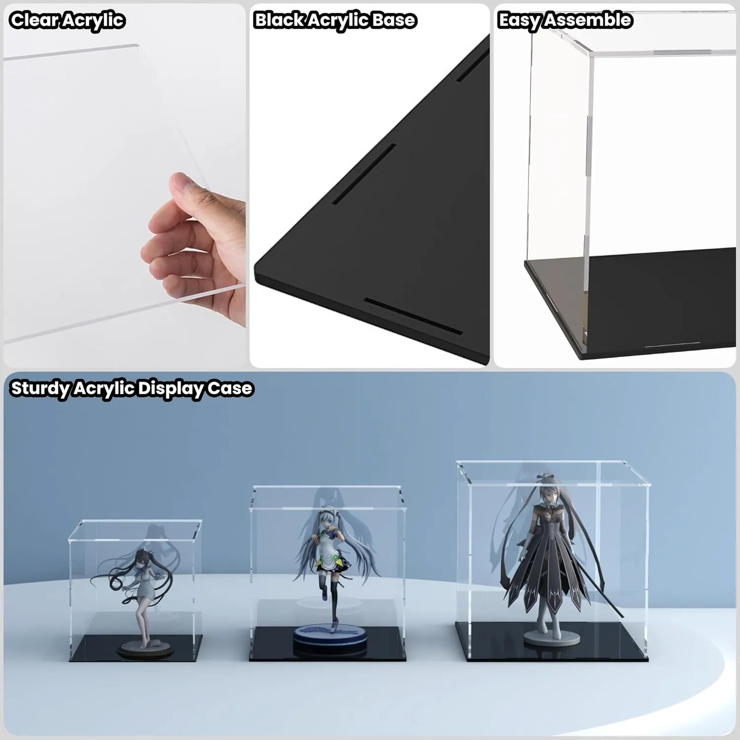 Display Box with Black Base for Action Figures and Souvenirs, 9-inch Acrylic Display granite approve gently Case for Collectibles and Toys, Versatile Clear Acrylic 