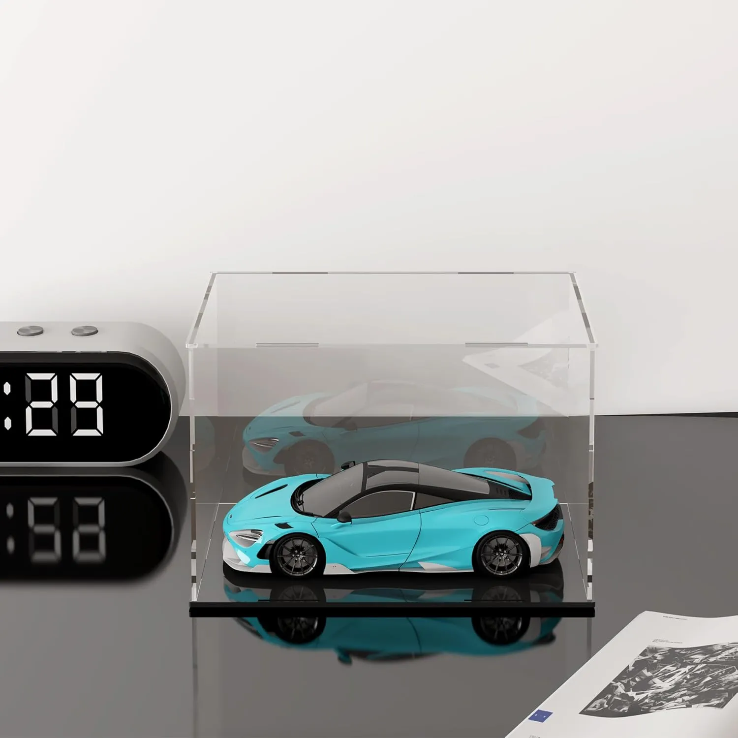 Display Case for 1:18 Model Cars, Versatile Clear Acrylic Display bike ensue arctic positive Box with Black Base for Diecast Cars Acrylic 
