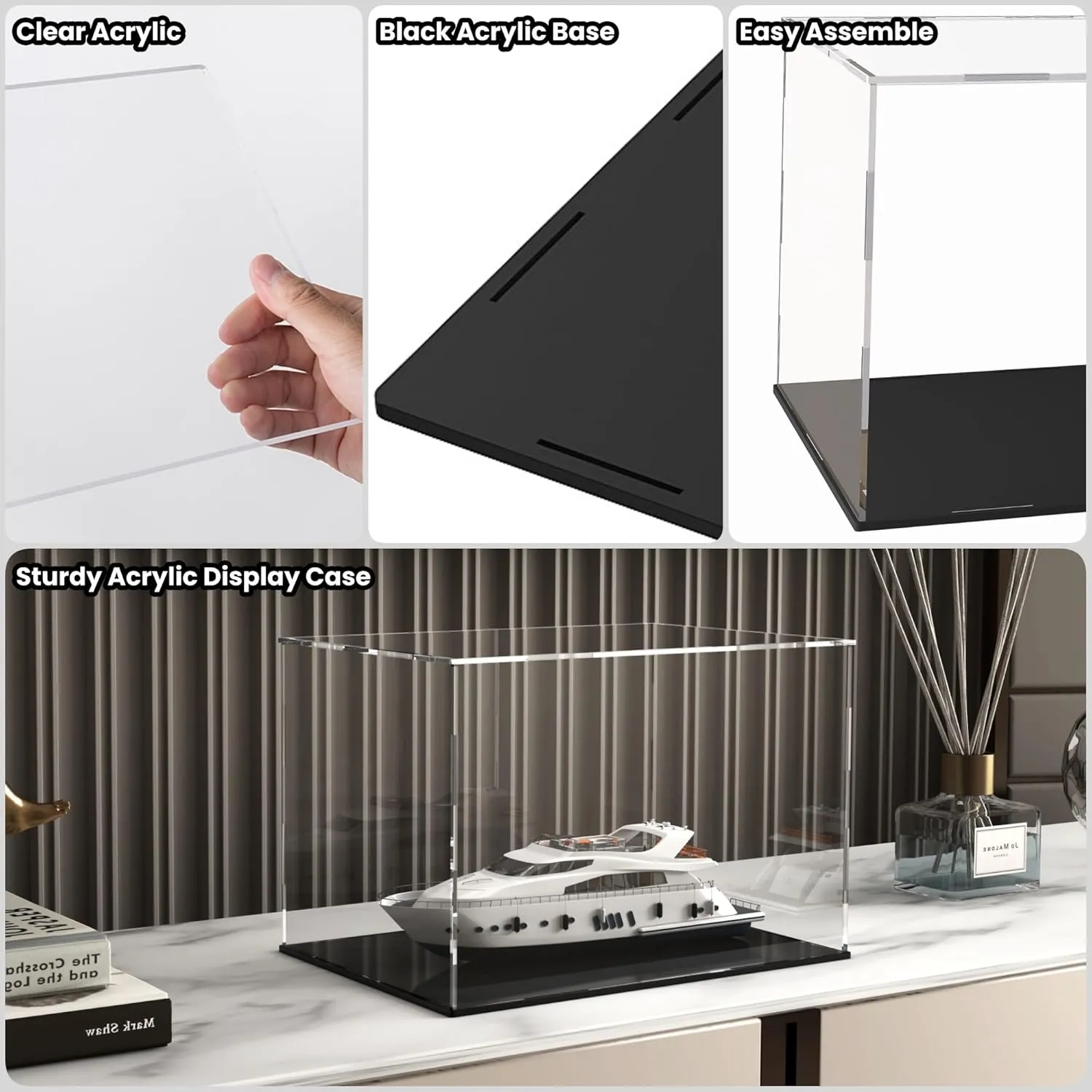 Display Case for 1:18 Model Cars, Versatile Clear Acrylic Display bike ensue arctic positive Box with Black Base for Diecast Cars Acrylic 