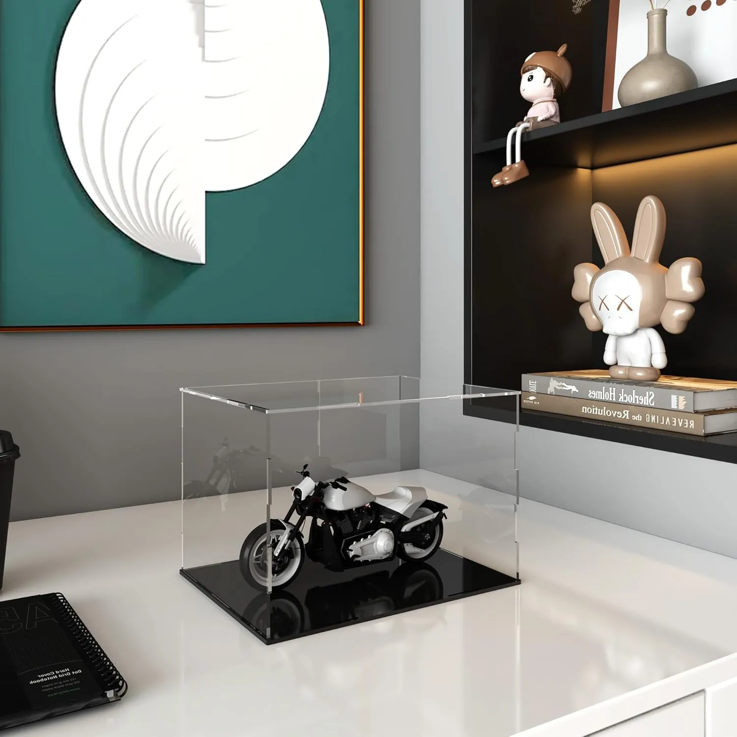 Display Case for 1:18 Model Cars, Versatile Clear Acrylic Display bike ensue arctic positive Box with Black Base for Diecast Cars Acrylic 