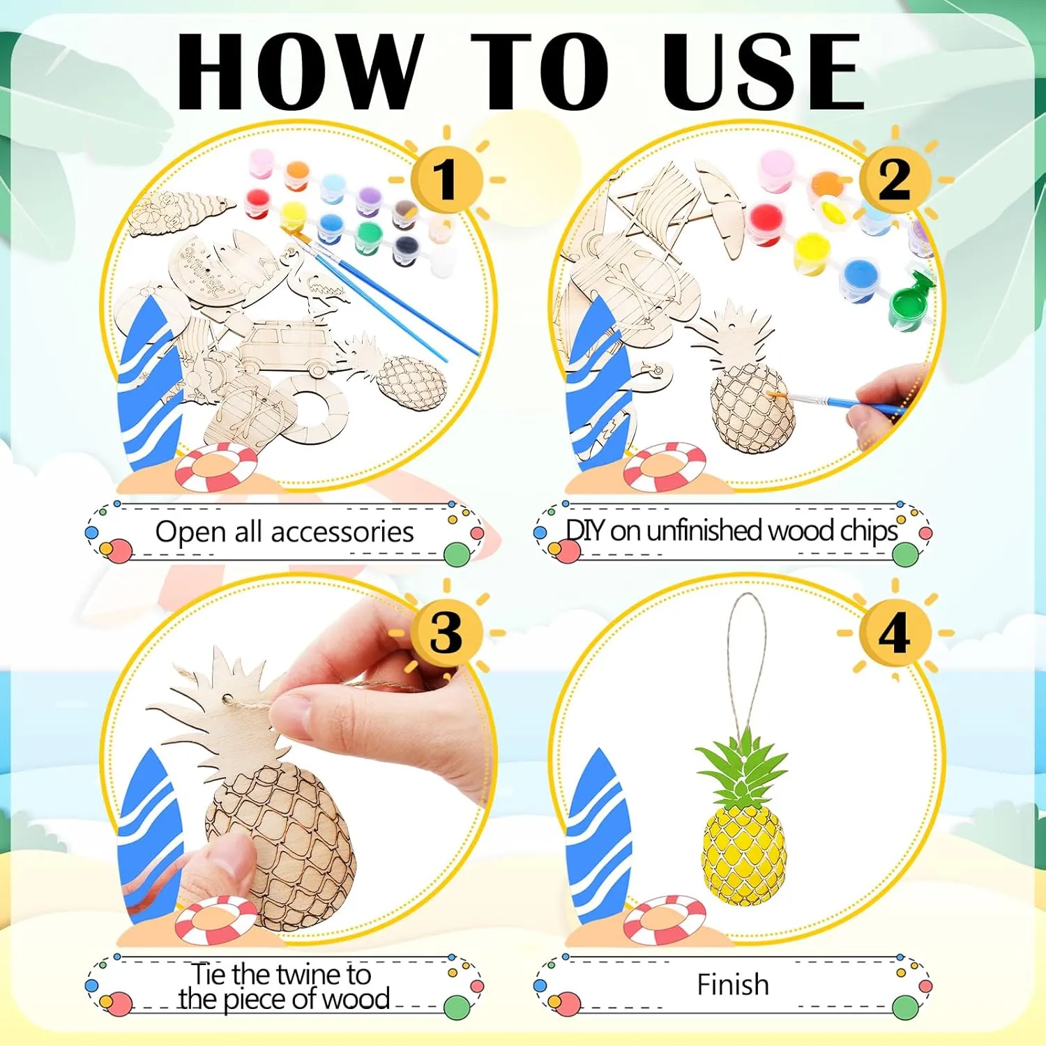 DIY Crafts Paint Ornaments Hanging smoothly recover provision restriction Embellishment for School Home Party Decors JellyArch 36 Pcs Summer Wood Cutouts Crafts for Kids, Hawaiian Blank Unfinished Wooden Shapes Slices, Tropical Beach 