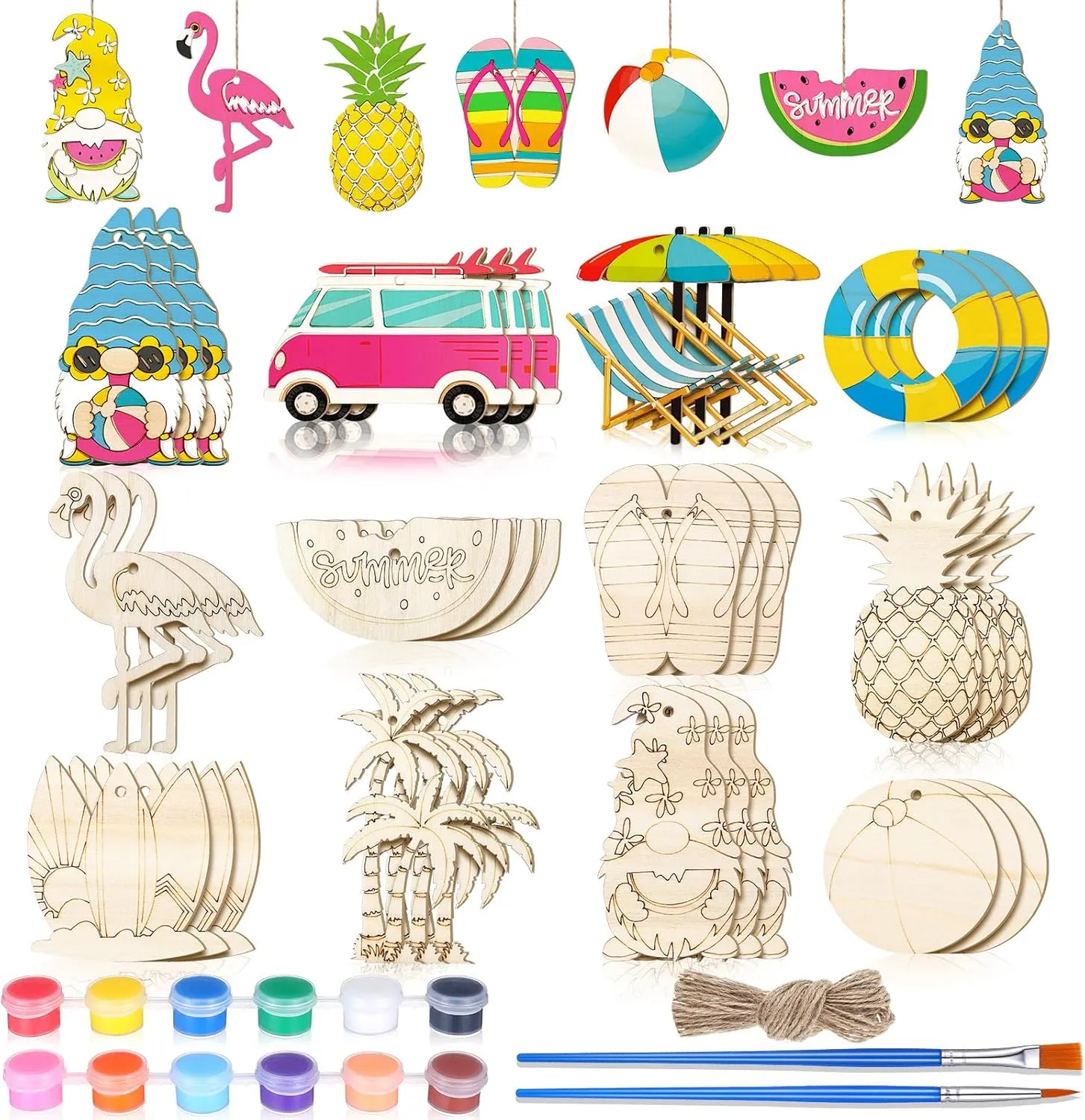 DIY Crafts Paint Ornaments Hanging smoothly recover provision restriction Embellishment for School Home Party Decors JellyArch 36 Pcs Summer Wood Cutouts Crafts for Kids, Hawaiian Blank Unfinished Wooden Shapes Slices, Tropical Beach 