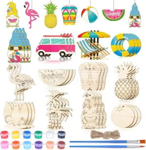 DIY Crafts Paint Ornaments Hanging smoothly recover provision restriction Embellishment for School Home Party Decors JellyArch 36 Pcs Summer Wood Cutouts Crafts for Kids, Hawaiian Blank Unfinished Wooden Shapes Slices, Tropical Beach 