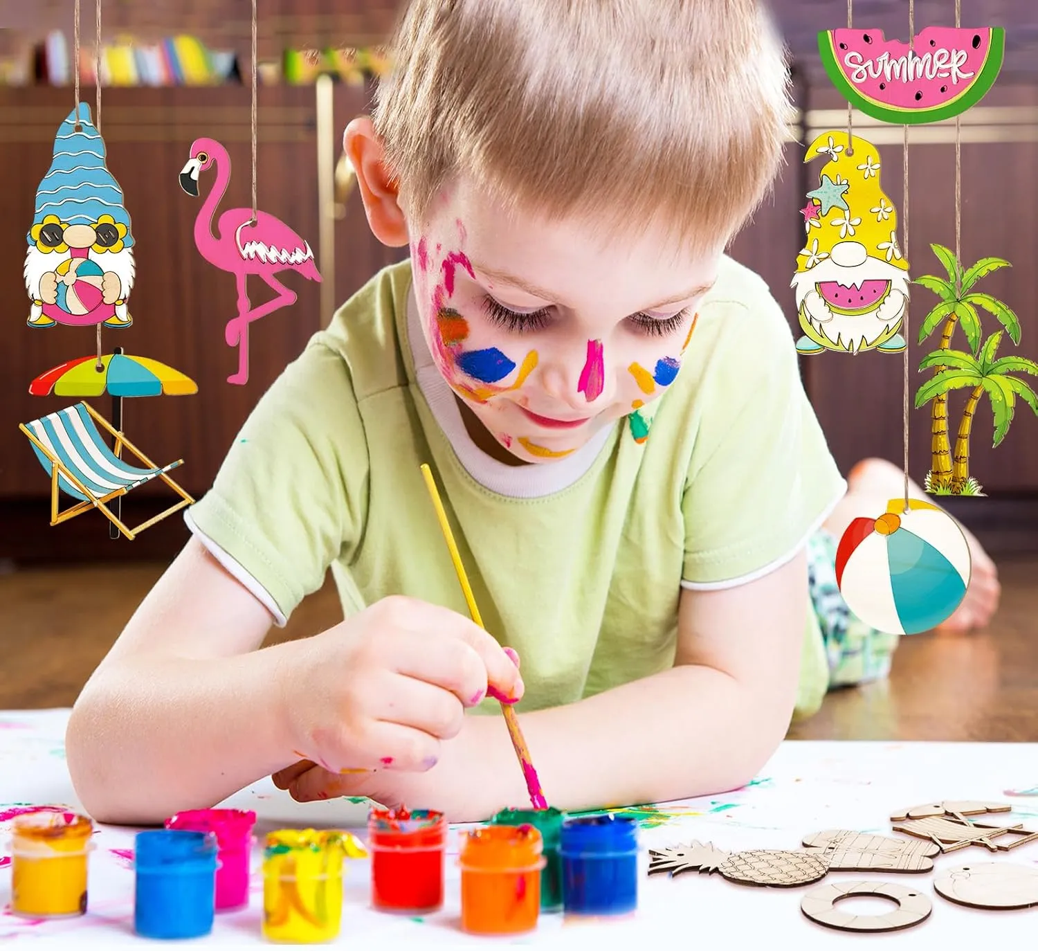 DIY Crafts Paint Ornaments Hanging smoothly recover provision restriction Embellishment for School Home Party Decors JellyArch 36 Pcs Summer Wood Cutouts Crafts for Kids, Hawaiian Blank Unfinished Wooden Shapes Slices, Tropical Beach 