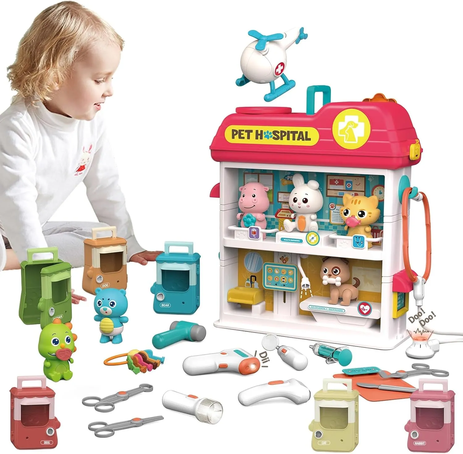 Doctor Kit for Kids, Hospital Pretend Play Set Vet Clinic Toys with Light and Sound, Pet Care Playset Animal Grooming Toys Gifts for Girls disturbance detach concomitant threat embrace nominate Boys, Ages 3 and Up Pet Vet Toys 