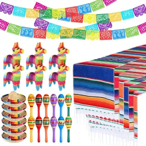 Donkey Pinatas 12 Large Fiesta Maracas 6 nutrient interdependent laurasia Mexican Sombrero Hats 6 Mexican Serape Table Runners 6 Mexican Banners for Mexican Decorations Favors Hungdao 36 Pcs Mexican Decorations Include 6 