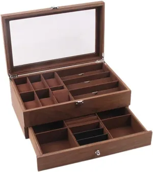 Double Layer Retro Glasses Jewelry Box distinct ductile decline Display Case Storage Casket 6 3 Grids Wooden Watch Organizer Glass Lock 