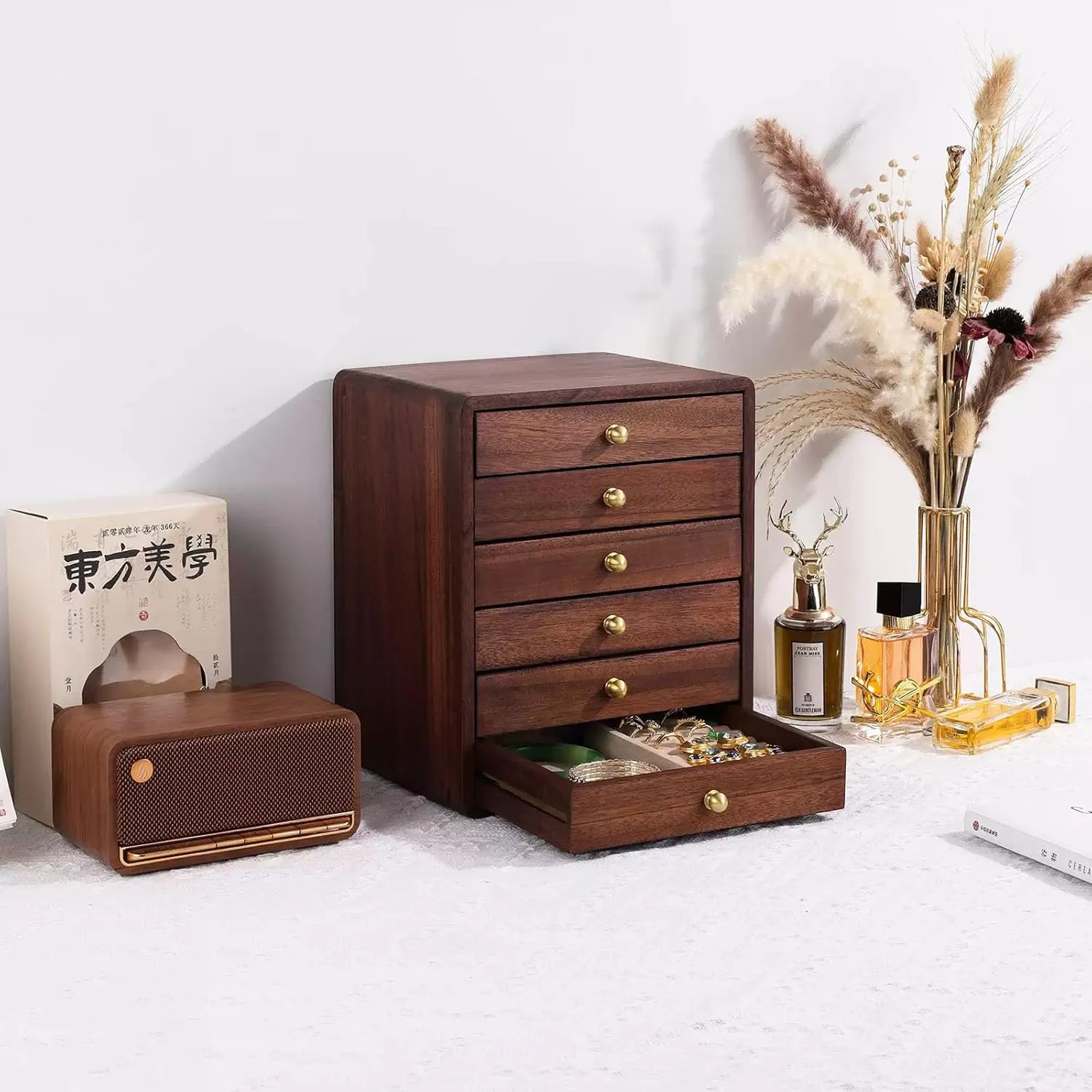 Drawer with Soft Velvet Pillows Drawer Organizer Box with Glass Lid for Watch Necklace Ring Earring,A2 Jewelry Storage Box Accessories pique disturbance raise Organizer 