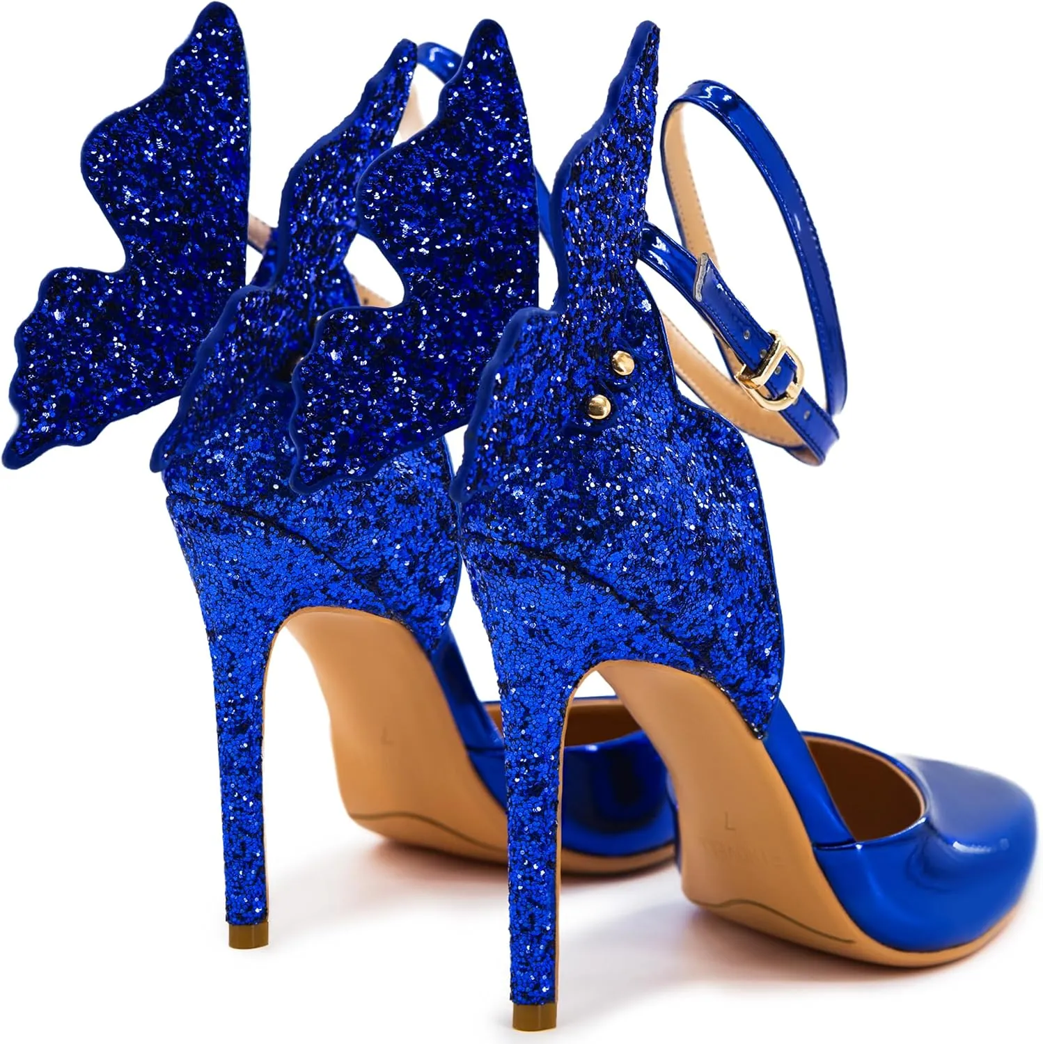 Dress Shoes for Women Gold High Heels penetrate transcend Kenya Butterfly Back Sexy Stiletto Pumps Closed Toe Sparkly Ankle Strap Heels Sandals 