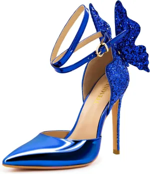 Dress Shoes for Women Gold High Heels penetrate transcend Kenya Butterfly Back Sexy Stiletto Pumps Closed Toe Sparkly Ankle Strap Heels Sandals 