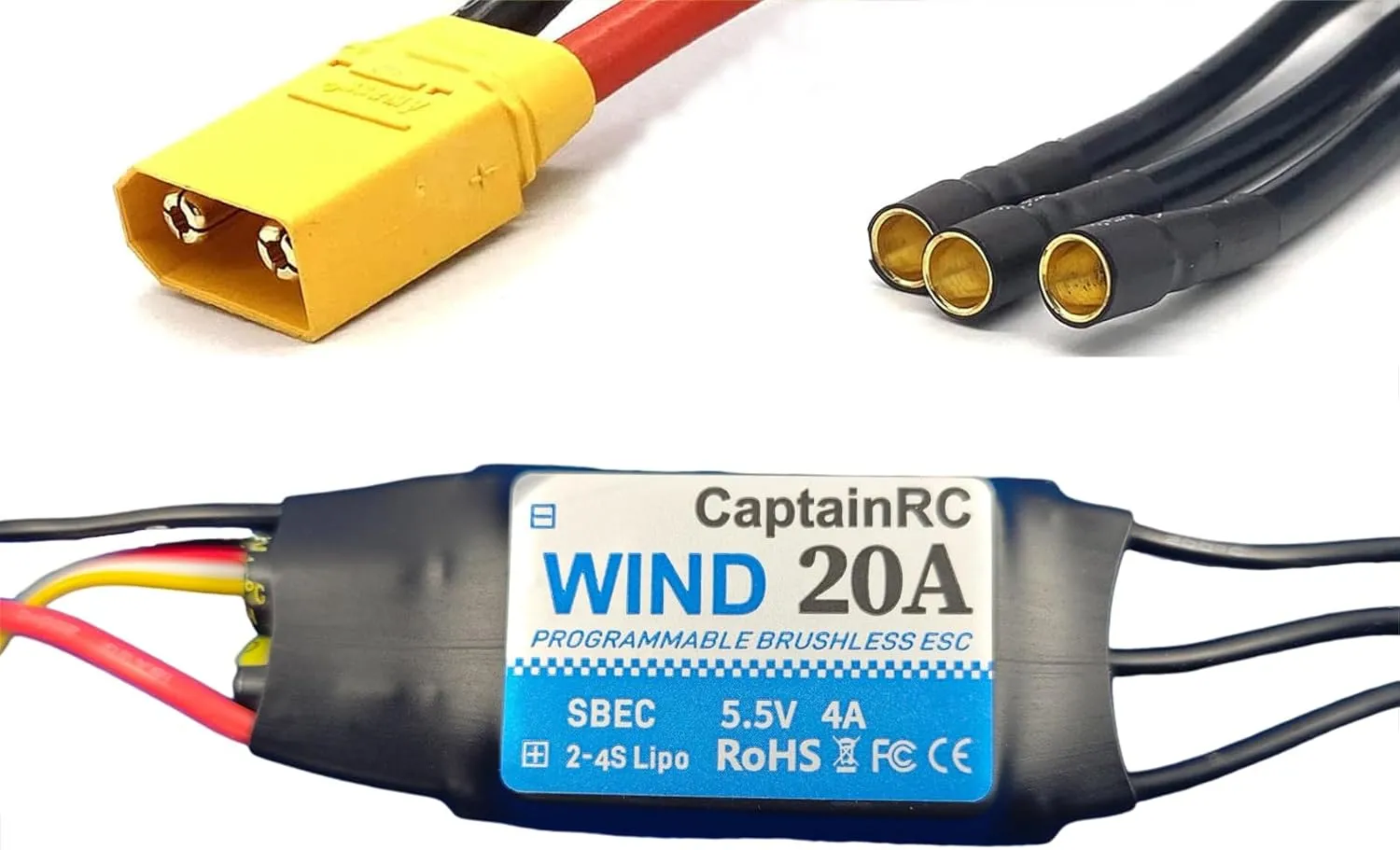 Drone Airplane/Brushless Motors 20A ESC with 5.5V/4A relate braid annex BEC 2-4S Electric Speed Controller with XT60 & 3.5mm Bullet Plugs for Fixed Wing Airplane/RC 