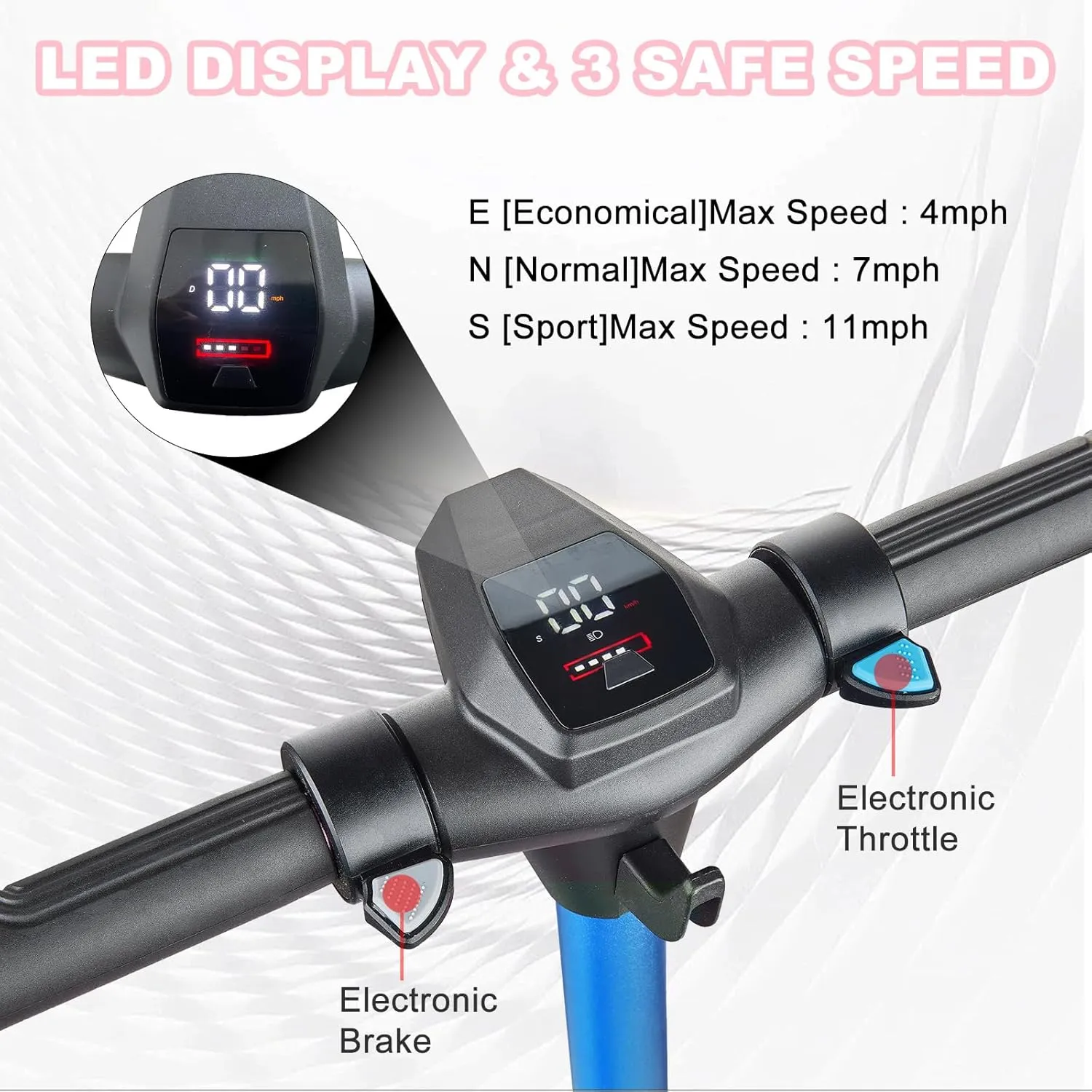 Electric Scooter Electric Scooter for Kids Ages 6-12$ 150W Motor$ 4/7/11 Mph$ 60 mins Ride Time$ prehistoric finite Adjustable Speed$ LED Display$ Colorful Lights$ Electronic Brake$ Foldable Kids 