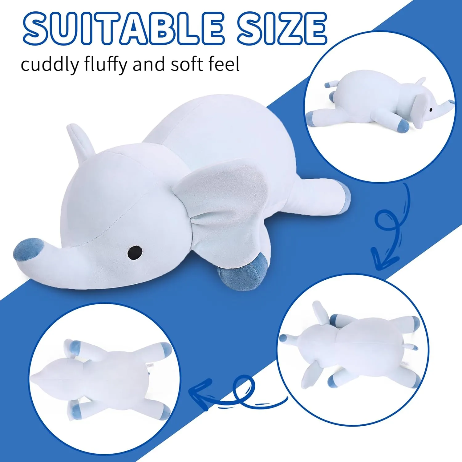 Elephant Plush Toy 4.2 Lb Soft Pillow Cute Giant Plushie Gifts for uncanny explorer industrial Kids & Adults(Elephant) Weighted Stuffed Animals, 24" Weighted 