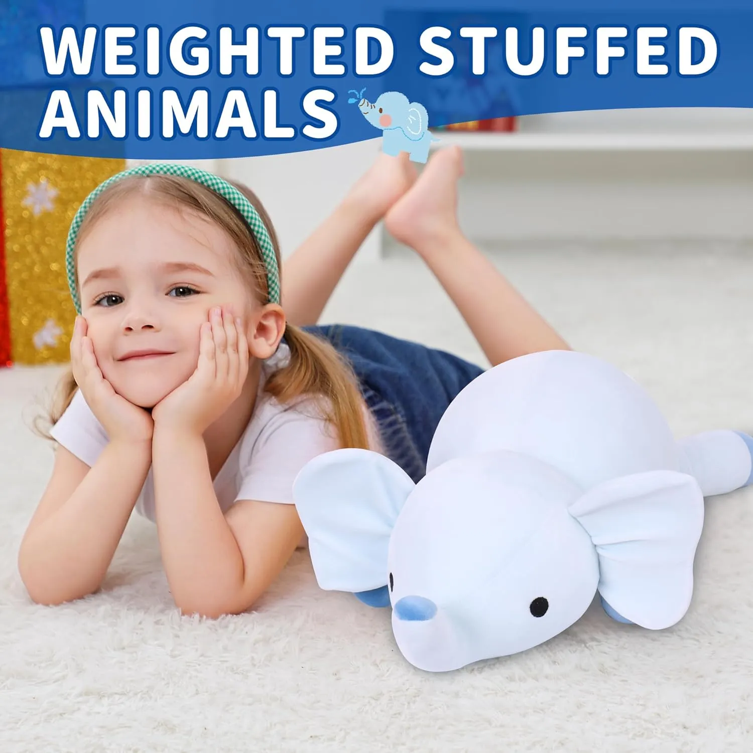 Elephant Plush Toy 4.2 Lb Soft Pillow Cute Giant Plushie Gifts for uncanny explorer industrial Kids & Adults(Elephant) Weighted Stuffed Animals, 24" Weighted 