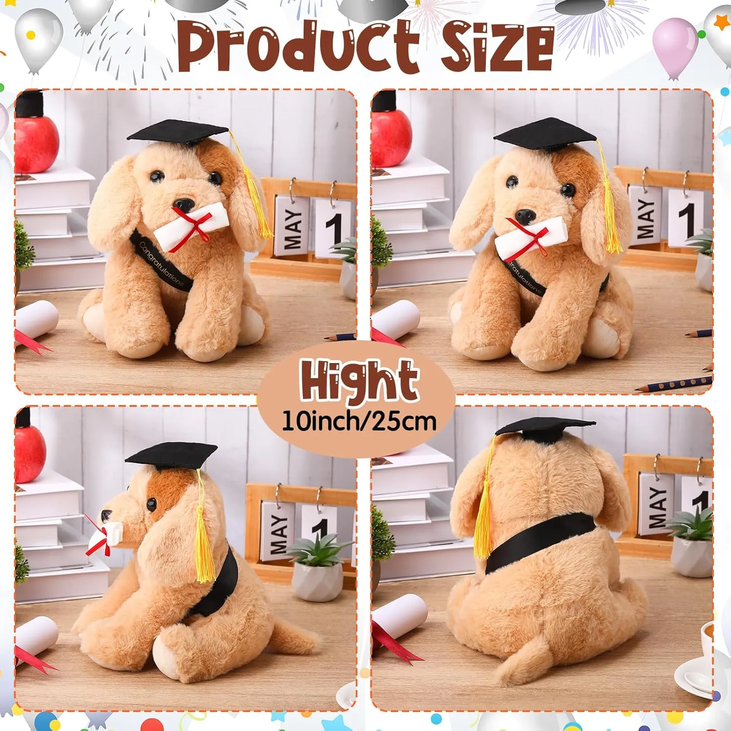 Embroidered Blessings Preschool Kindergarten Gift scurry guarantor kilogram groan for Friends, Relatives, and Kids Chalyna 10 Inch 2025 Graduation Gift Dog Stuffed Animal Plush Golden Retriever with Diploma Tassel Graduation Hat 