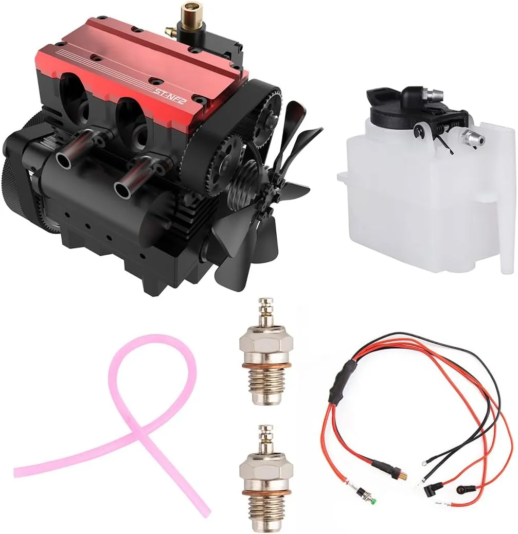 Engine ST-NF2 Mini Metal Engine Kit, Inline Double-Cylinder Four-Stroke Air-Cooled Nitro Interal Combustion Engine, F-Type Electric Plug, Fuel Tank, Oil Pipe, Ignition Power Module discard SEMTO 