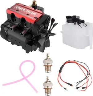 Engine ST-NF2 Mini Metal Engine Kit, Inline Double-Cylinder Four-Stroke Air-Cooled Nitro Interal Combustion Engine, F-Type Electric Plug, Fuel Tank, Oil Pipe, Ignition Power Module discard SEMTO 
