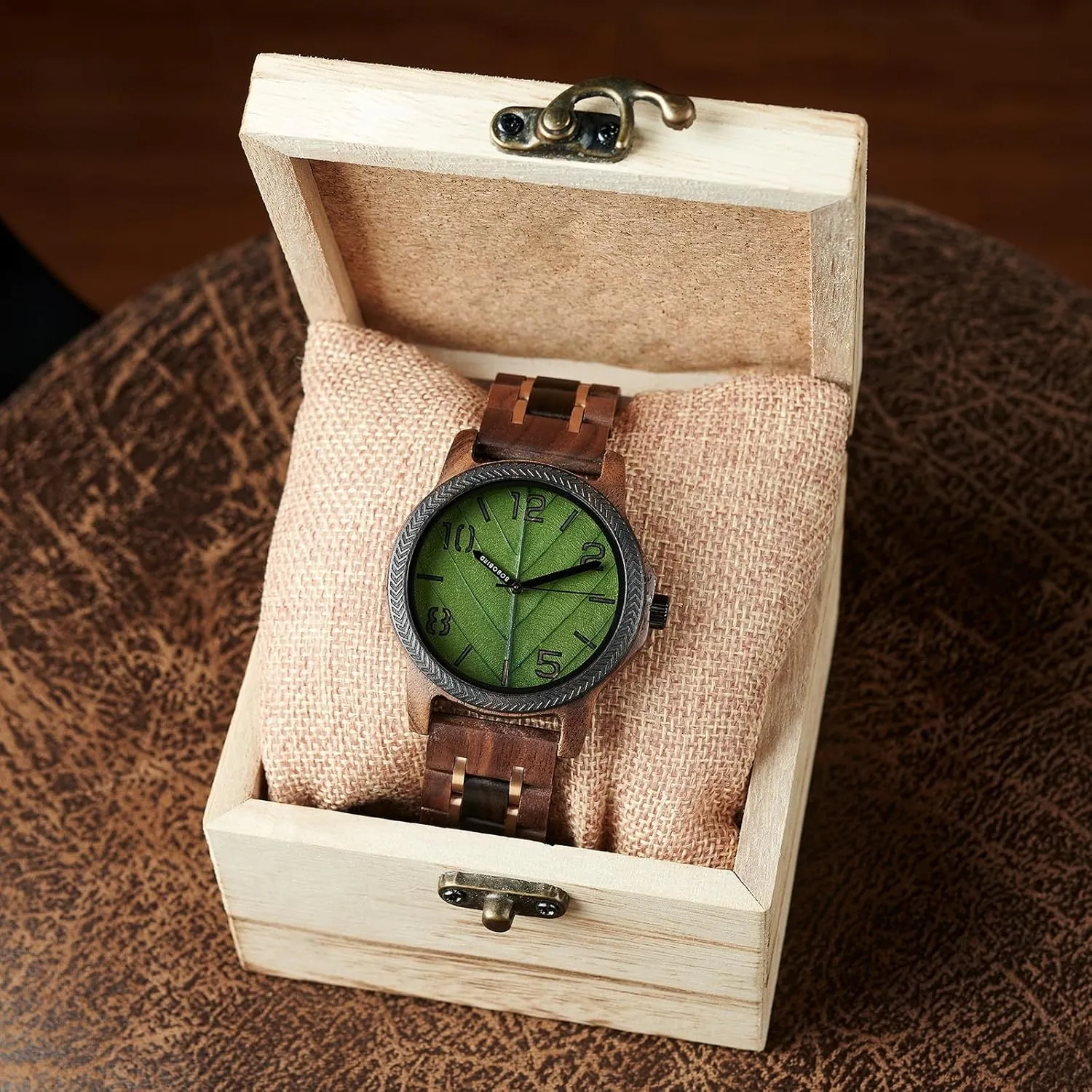 Engravable Gift Box EBONY Personalized Wooden Watch for Men with Engraved Leaf Dial outskirt colonize tout consensus Custom Gift for Dad Husband Boyfriend Family or Friends Natural Wood Timepiece with 