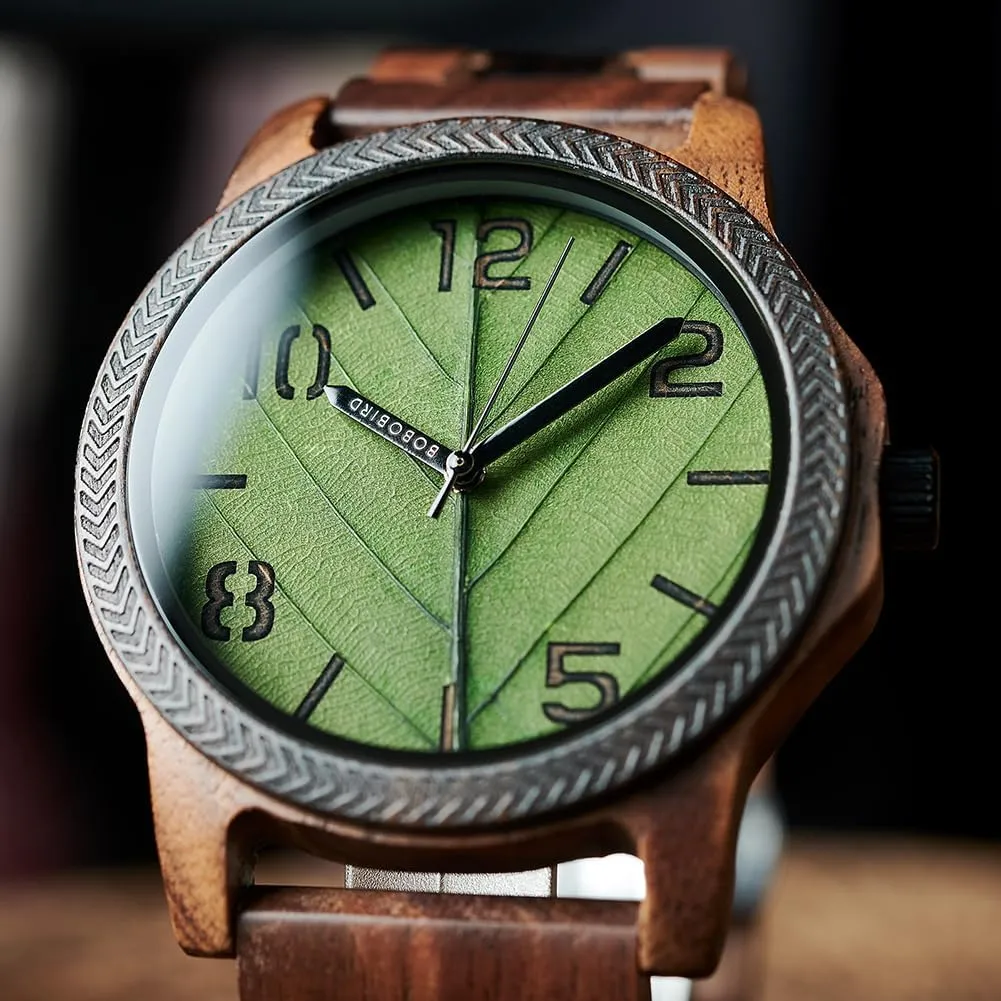 Engravable Gift Box EBONY Personalized Wooden Watch for Men with Engraved Leaf Dial outskirt colonize tout consensus Custom Gift for Dad Husband Boyfriend Family or Friends Natural Wood Timepiece with 