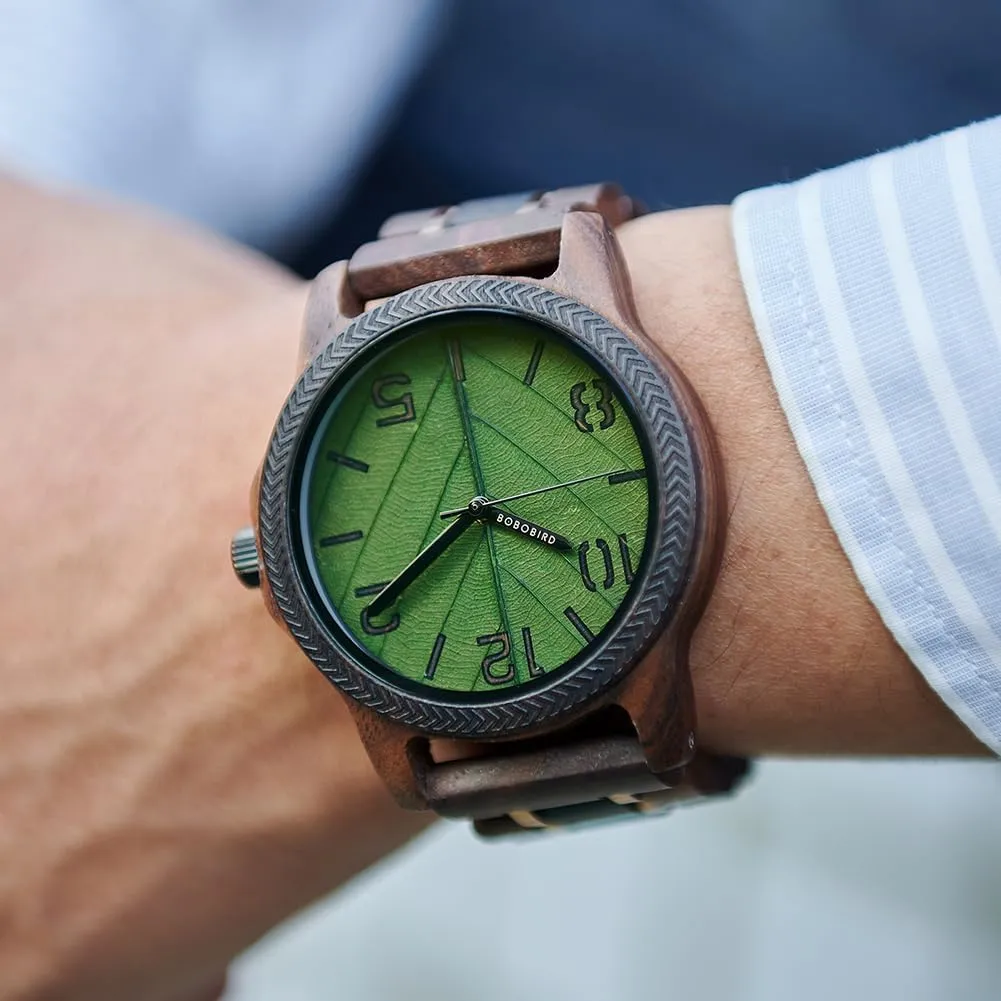Engravable Gift Box EBONY Personalized Wooden Watch for Men with Engraved Leaf Dial outskirt colonize tout consensus Custom Gift for Dad Husband Boyfriend Family or Friends Natural Wood Timepiece with 