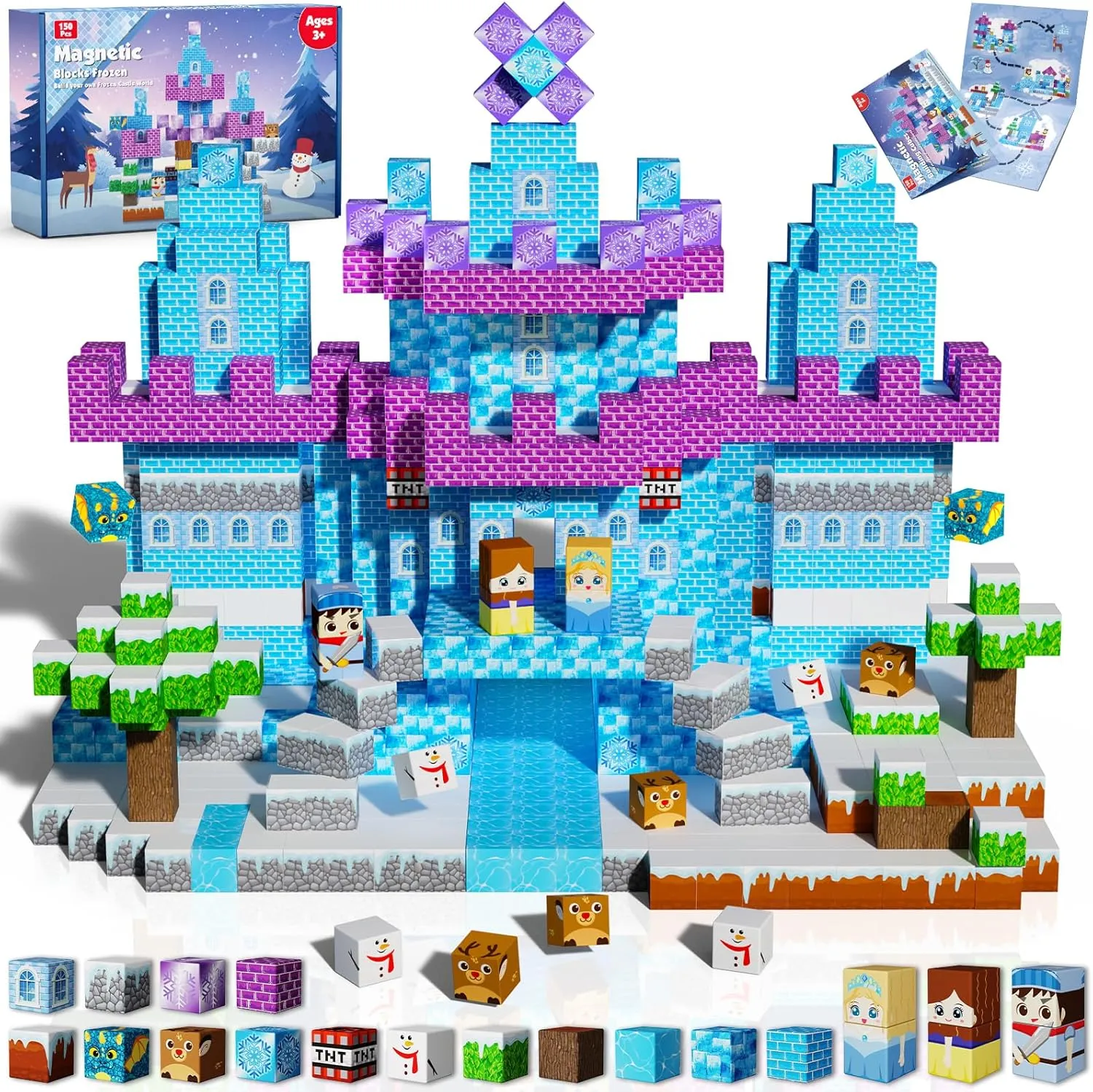 essence 4 5 6 7 8 9 10 Year Old Girls Magnetic Blocks - 150PCS Magnetic Blocks Build Ice Castle - Magnetics Toys for Montessori Toddler Christmas Birthday Gifts - STEM Sensory Toys for 3 