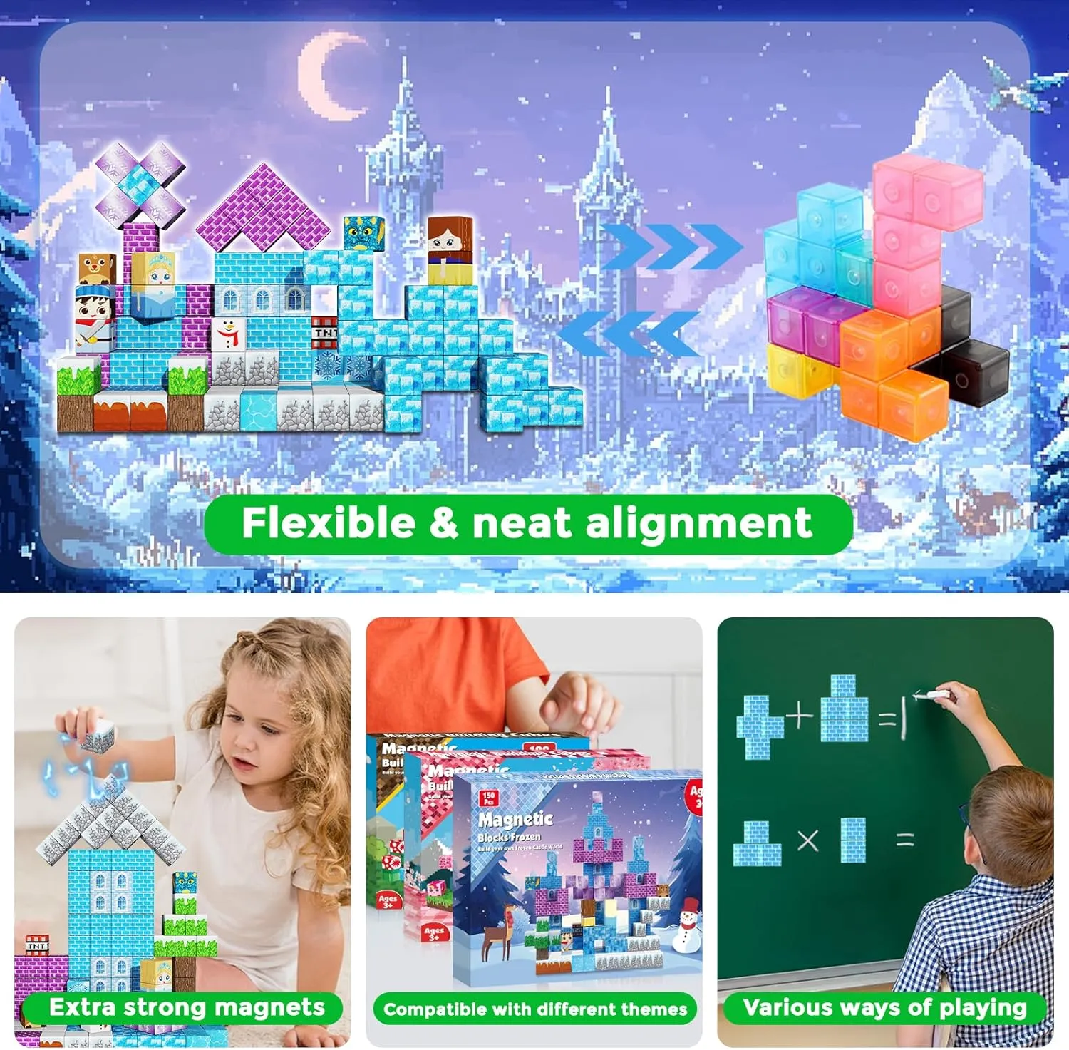 essence 4 5 6 7 8 9 10 Year Old Girls Magnetic Blocks - 150PCS Magnetic Blocks Build Ice Castle - Magnetics Toys for Montessori Toddler Christmas Birthday Gifts - STEM Sensory Toys for 3 