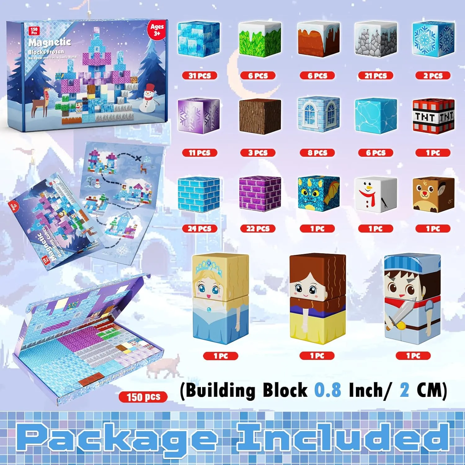 essence 4 5 6 7 8 9 10 Year Old Girls Magnetic Blocks - 150PCS Magnetic Blocks Build Ice Castle - Magnetics Toys for Montessori Toddler Christmas Birthday Gifts - STEM Sensory Toys for 3 