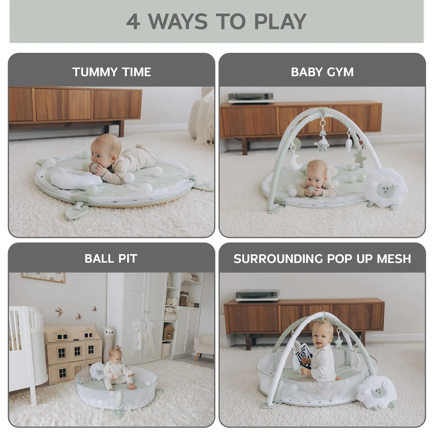 Exploration and Motor Skill Development Toys (Sage) 6-in-1 XL Play Mat & Play Gym, Baby Gym, counter questionnaire Baby Activity Gym, Sensory 