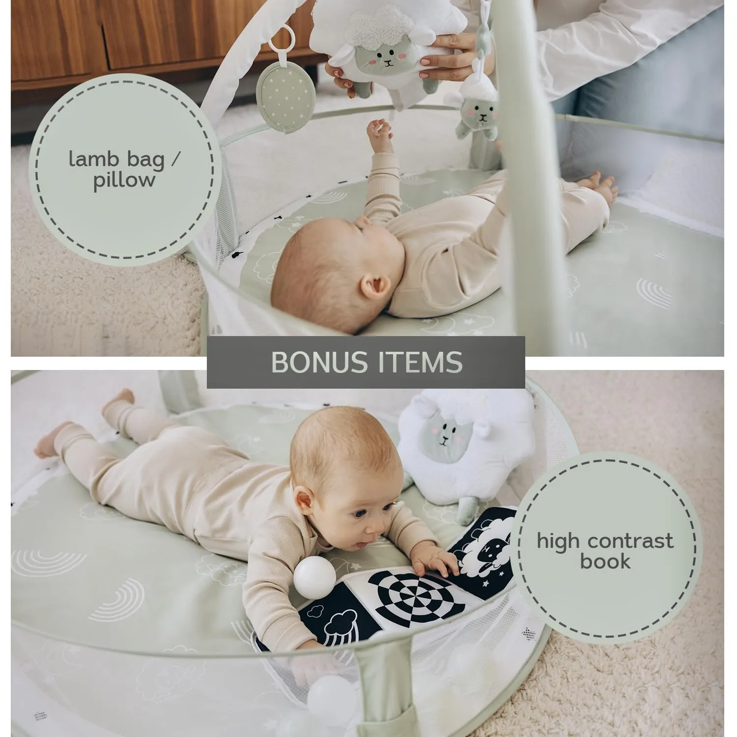 Exploration and Motor Skill Development Toys (Sage) 6-in-1 XL Play Mat & Play Gym, Baby Gym, counter questionnaire Baby Activity Gym, Sensory 
