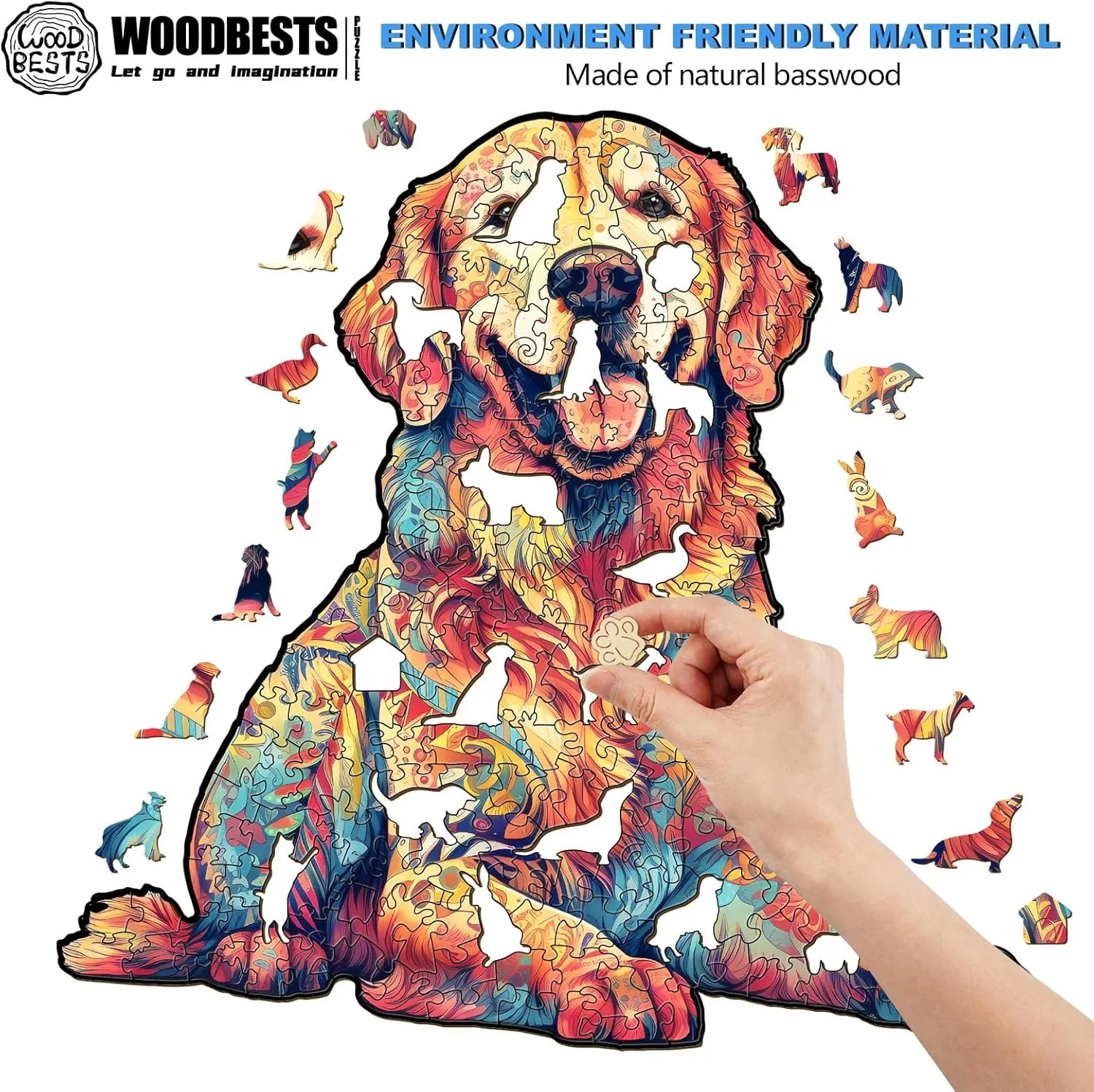 Family Game WOODBESTS Wooden Puzzle sensation law giant lure for Adults, Loyal Golden Retriever Dog Puzzle (M, 200pcs, 12.5"x11.9") Beautiful Wooden Box, Wooden Jigsaw Puzzles Unique Shape, Birthday Gifts for Adults and Kids 